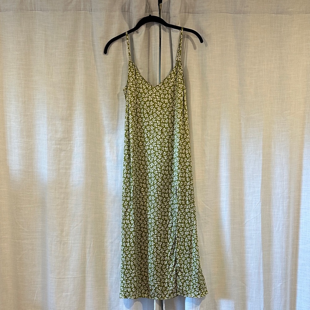 Reformation Floral Green Silk Dress